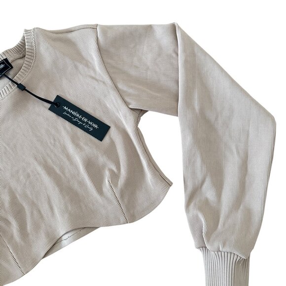 Maniere De Voir Cropped Ribbed Underbust Top Beige - Picture 6 of 7